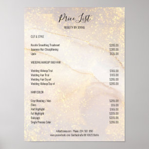 Poster Salon de Parties scintillant en marbre d'or Tarifs