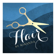 Salon des cheveux Coiffeuse Ciseaux bleu et or mod