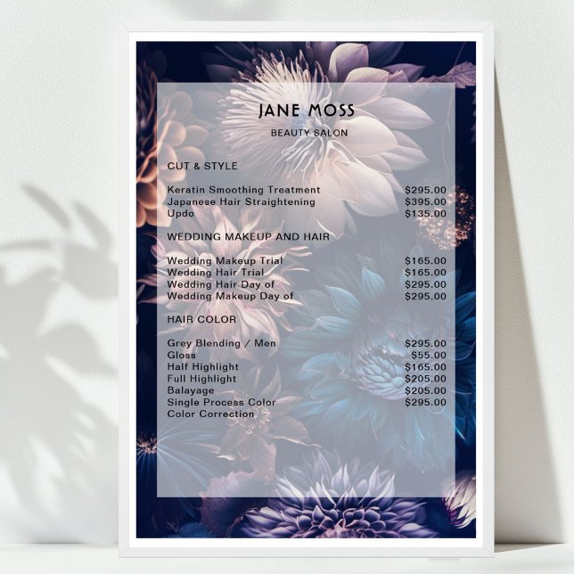 Poster Salon Floral moderne Boho Prix ( 
Modern Floral Boho Salon Price List Poster)