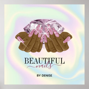 Poster salon holographique ongle femme main nails technic