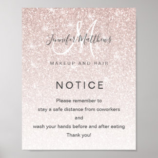 Poster Salon rose Gold Parties scintillant COVID Sécurité