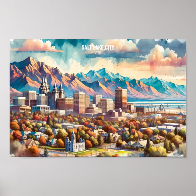 Poster Salt Lake City Utah USA Travel Places aquarelle (Devant)