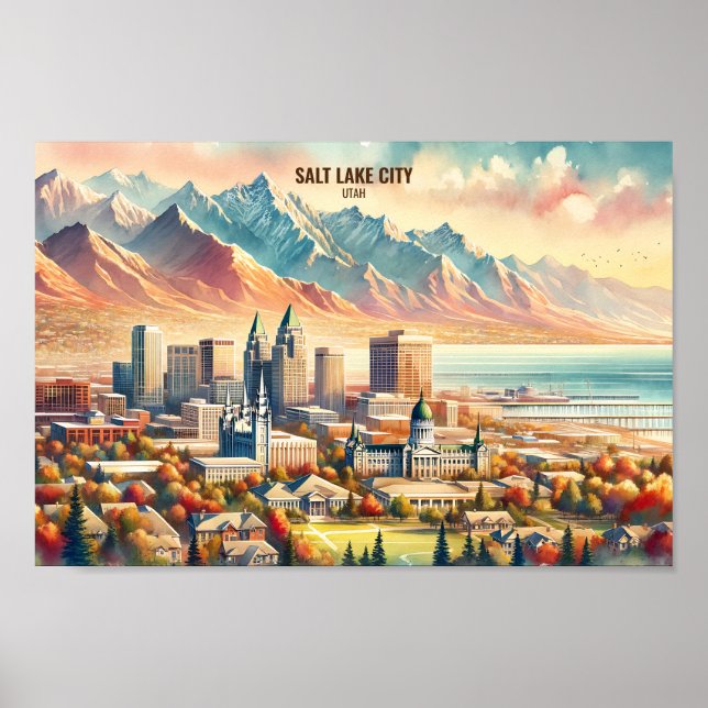 Poster Salt Lake City Utah USA Travel Places aquarelle (Devant)