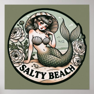 Poster Salty Beach Sirène Humour Drôle Sirène