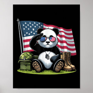 Poster Saluer Panda American Usa Drapeau Jour commémorati