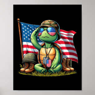 Poster Saluer Turtle American Usa Drapeau Jour commémorat