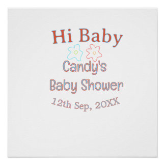 Poster salut bébé shower bleu orange fleur tendance rétro