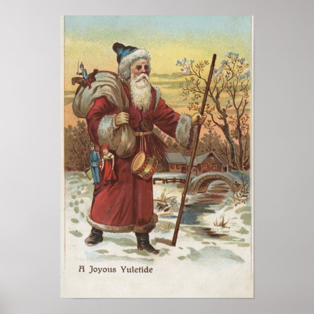 Poster Salutation de NoëlPère Noël avec bâton de marche (Devant)
