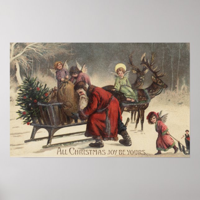Poster Salutation de NoëlSanta et Sleigh (Devant)