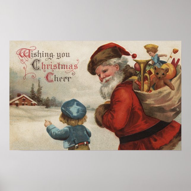 Poster Salutation de NoëlSanta Parler avec un garçon (Devant)