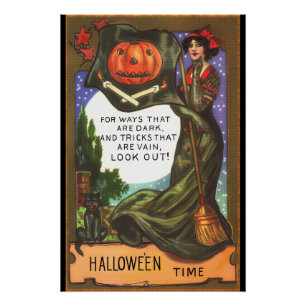 Poster Salutation foncée de sorcière de temps vintage de