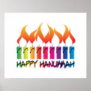 Poster Salutation Rainbow Menorah Hanoukka