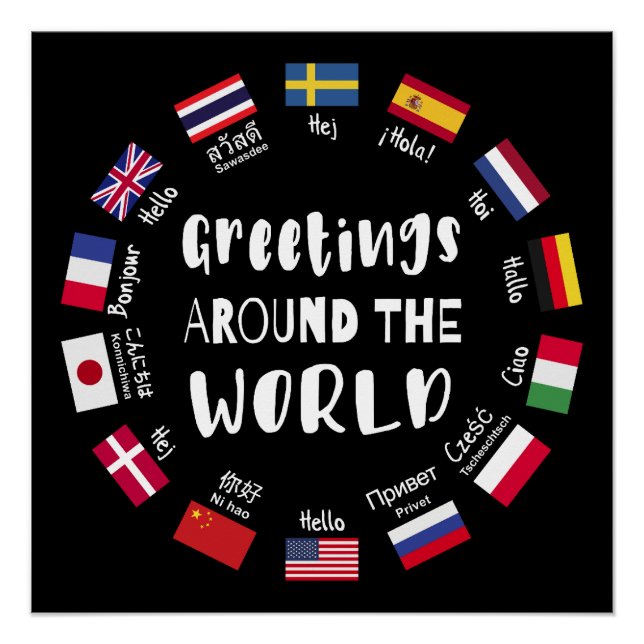 Poster Salutations autour du monde, Bonjour dans toutes l (Devant)
