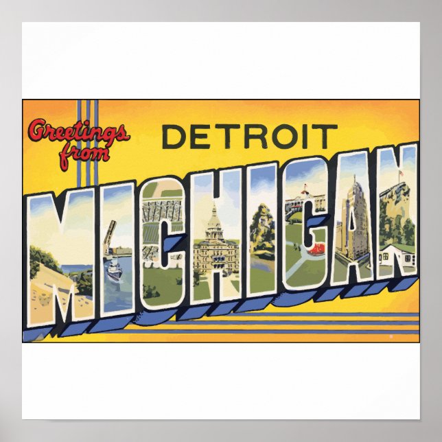 Poster Salutations De Detroit Michigan, Vintage (Devant)