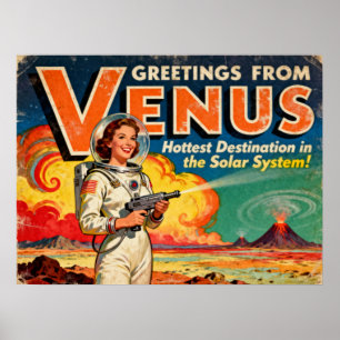 Poster Salutations de l'affiche Vénus Retro Sci-Fi