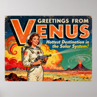 Poster Salutations de l'affiche Vénus Retro Sci-Fi