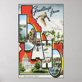 Poster Salutations De L'Idaho, Vintage