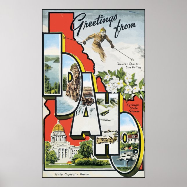 Poster Salutations De L'Idaho, Vintage (Devant)