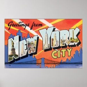 Poster Salutations De New York City, Vintage