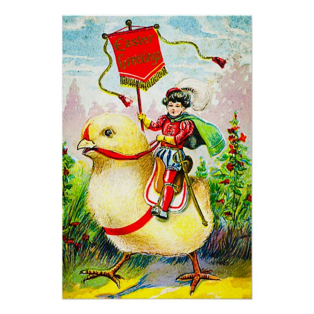 Poster Salutations de Pâques Whimsical : Rider sur Giant  (Devant)
