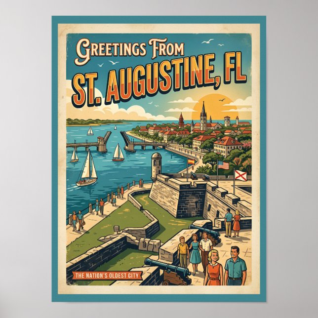 Poster Salutations de St Augustine Rétro (Devant)