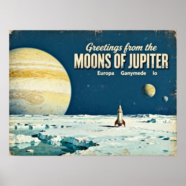 Poster Salutations des Lunes de Jupiter Retro Sci-Fi P (Devant)