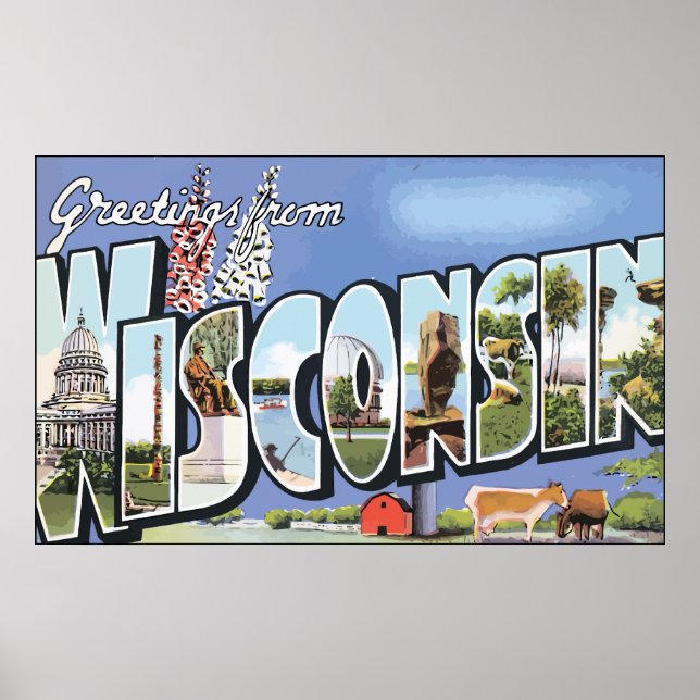 Poster Salutations du Wisconsin, Vintage (Devant)