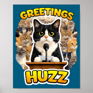 Poster Salutations Huzz Lollip Chat Drôle Mème Tuxedo Drô