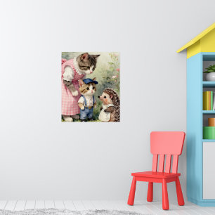 Poster Salutations pour le premier jour –  Chat et Hériss