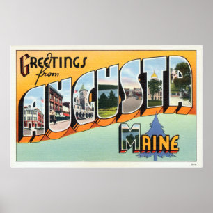 Poster Salutations vintages De Augusta Maine Travel