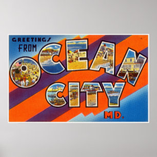 Poster Salutations vintages de ville le Maryland d'océan