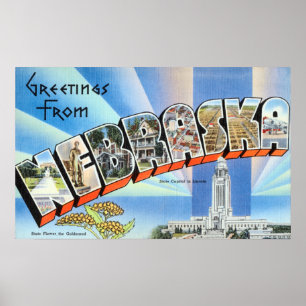 Poster Salutations vintages De Voyages Du Nebraska