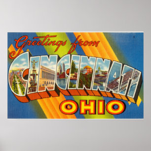 Poster Salutations vintages et colorées de Cincinnati Ohi