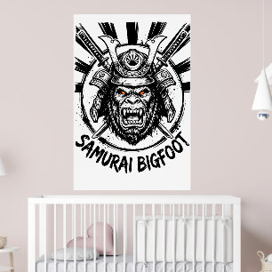 Poster Samouraï Bigfoot : Art Sasquatch Guerrier Japonais