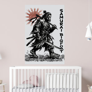 Poster Samouraï Bigfoot : Art Sasquatch Guerrier Japonais