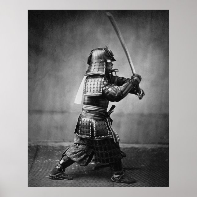 Poster Samouraï blindé avec épée et poignard en 1860 (Devant)