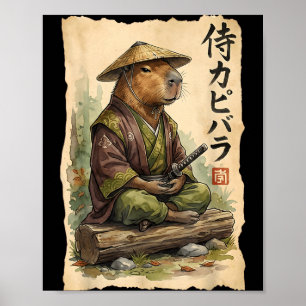 Poster Samouraï Capybara Art Japonais Graphique Vintage D