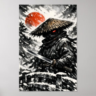 Poster Samouraï chat noir ronin katana soleil d'hiver Sum