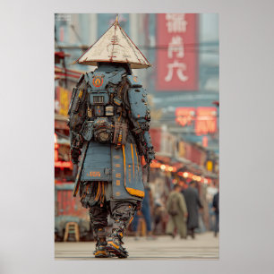 Poster Samouraï Cyberpunk Mecha Chapeau Conique