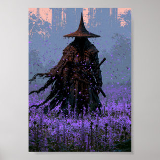 Poster Samouraï en robe bleue de dark fantasy