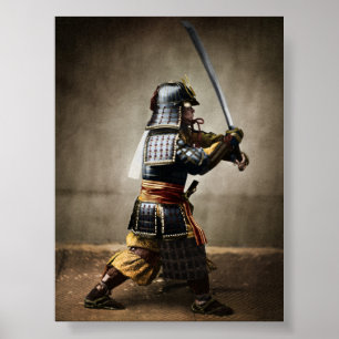 Poster Samouraï japonais en armure avec Katana