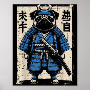Poster Samouraï Pug Chien Drôle Guerrier Japonais Art Hom