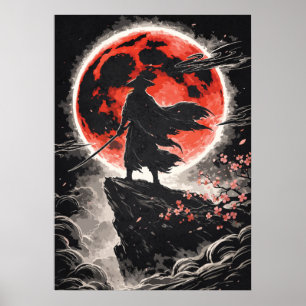 Poster Samouraï Ronin dans la Lune Rouge - Art d'animé ja