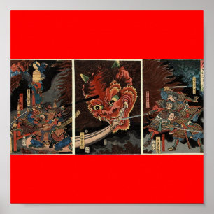Poster Samouraïs combattant l'esprit mauvais circa 1860