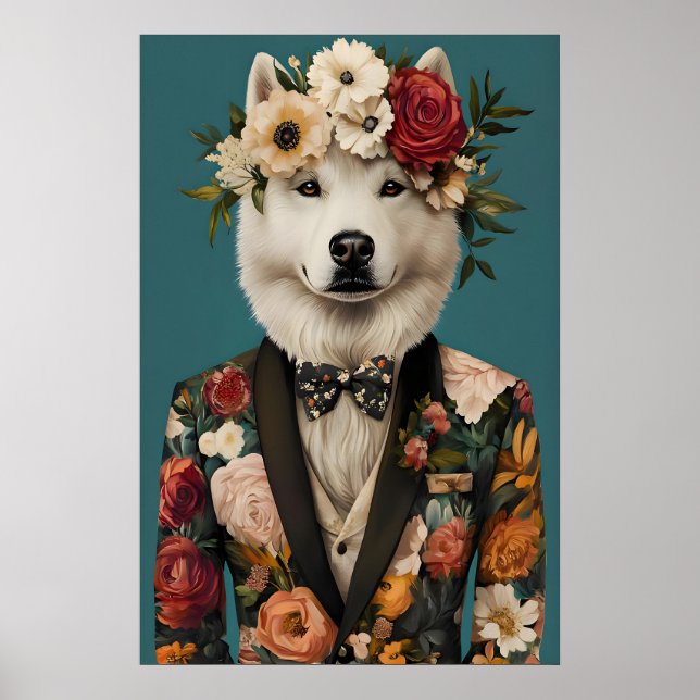 Poster Samoyed In Suit Poster, Samoyed Portrait, Samoyed (Devant)