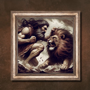 Poster Samson combat l'histoire biblique du lion