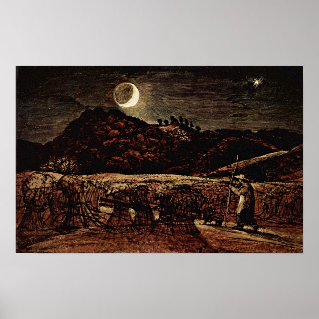 Poster Samuel Palmer - champ de maïs au clair de lune (Devant)