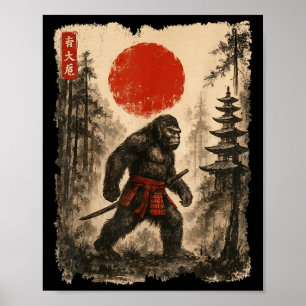 Poster Samurai Bigfoot japonais Vintage Sasquatch Ukiyo-e