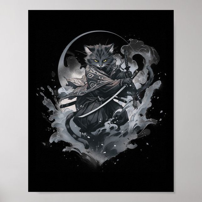 Poster Samurai Chat Anime Japonais Ninja Guerrier Aesthét (Devant)