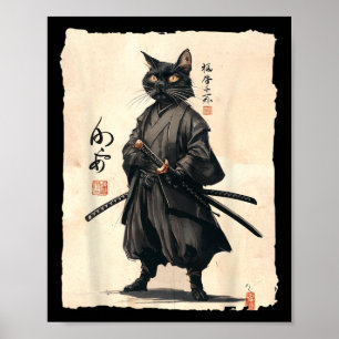 Poster Samurai Chat Japonais Anime Amoureux des chats Drô